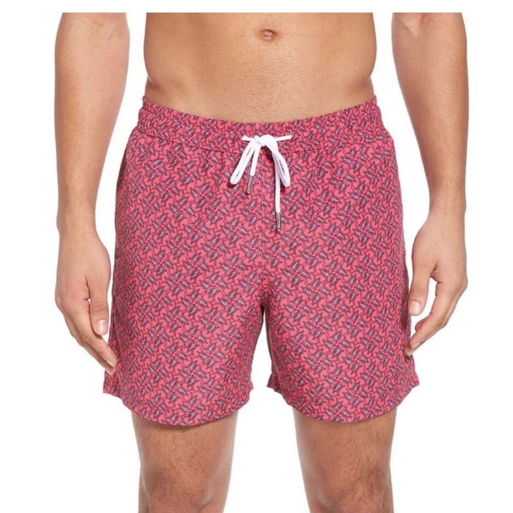 Jared Lang Pink Turtle Print Board Swim Shorts XL